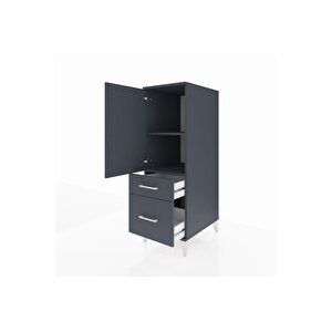 Kronos Dolap 2 Raflı 2 Çekmeceli Tek Kapaklı 44x59x134 Antrasit-antrasit