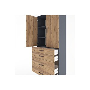 Hyperion Dolap 3 Raflı 4 Çekmeceli 2 Kapaklı 88x44x195 Antrasit-çam