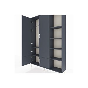 Arges Gardrop 6 Raflı 4 Kapaklı Tek Askılı 132x30x195 Antrasit-antrasit