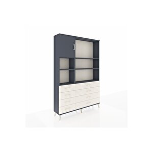 Arges Dolap 7 Raflı 8 Çekmeceli Tek Kapaklı  132x30x195 Antrasit-antrasit/aytaşı