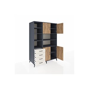 Kronos Dolap 9 Raflı 4 Çekmeceli 4 Kapaklı 132x59x195 Antrasit-çam/aytaşı