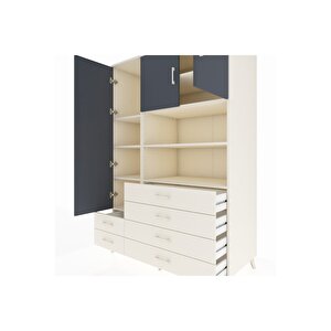 Kronos Dolap 8 Raflı 6 Çekmeceli 3 Kapaklı 132x59x195 Aytaşı-antrasit/aytaşı