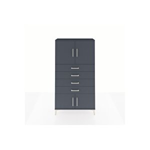 Arges Dolap 2 Raflı 4 Çekmeceli 4 Kapaklı 88x30x163 Antrasit-antrasit