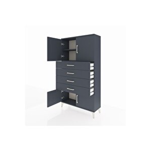 Arges Dolap 2 Raflı 4 Çekmeceli 4 Kapaklı 88x30x163 Antrasit-antrasit