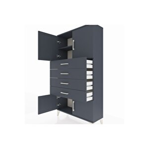 Arges Dolap 2 Raflı 4 Çekmeceli 4 Kapaklı 88x30x163 Antrasit-antrasit