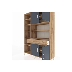 Hyperion Dolap 10 Raflı Tek Çekmeceli 4 Kapaklı 132x44x195 Çam-antrasit/çam