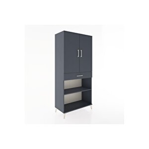 Hyperion Dolap 4 Raflı Tek Çekmeceli 2 Kapaklı 88x44x195 Antrasit-antrasit