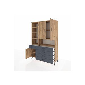 Hyperion Dolap 8 Raflı 5 Çekmeceli 3 Kapaklı 132x44x195 Çam-çam/antrasit