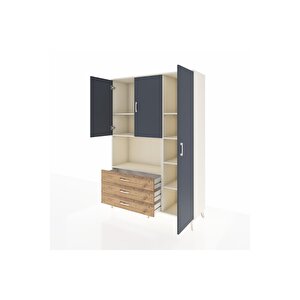 Hyperion Dolap 7 Raflı 3 Çekmeceli 3 Kapaklı 132x44x195 Aytaşı-antrasit/çam