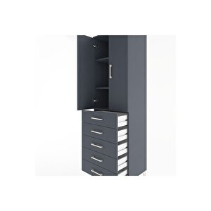 Hyperion Dolap 3 Raflı 5 Çekmeceli 2 Kapaklı 60x44x195 Antrasit-antrasit