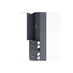 Hyperion Dolap 4 Raflı 5 Çekmeceli 2 Kapaklı 60x44x243 Antrasit-antrasit