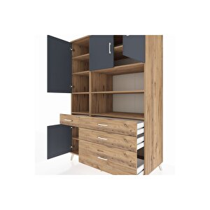 Kronos Dolap 9 Raflı 4 Çekmeceli 4 Kapaklı 132x59x195 Çam-antrasit/çam