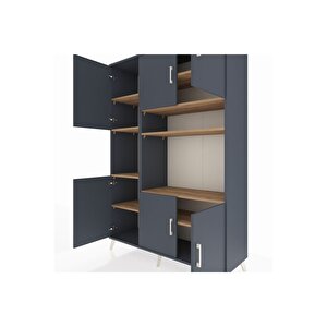 Hyperion Dolap 9 Raflı 6 Kapaklı 132x44x195 Antrasit-antrasit/çam