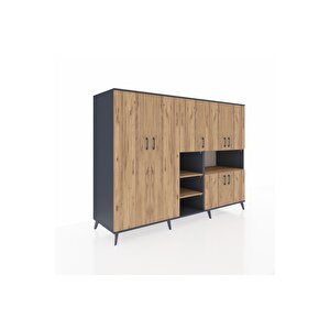 Kronos Dolap 13 Raflı 7 Kapaklı 220x59x163 Antrasit-çam