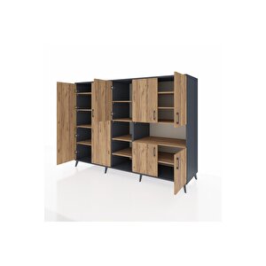 Kronos Dolap 13 Raflı 7 Kapaklı 220x59x163 Antrasit-çam