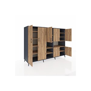 Kronos Dolap 13 Raflı 7 Kapaklı 220x59x163 Antrasit-çam