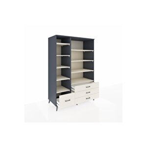 Kronos Dolap 9 Raflı 4 Çekmeceli  132x59x195 Antrasit-aytaşı/aytaşı