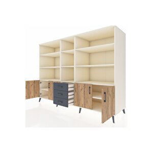 Kronos Dolap 11 Raflı 3 Çekmeceli 4 Kapaklı 220x59x163 Aytaşı-çam/antrasit