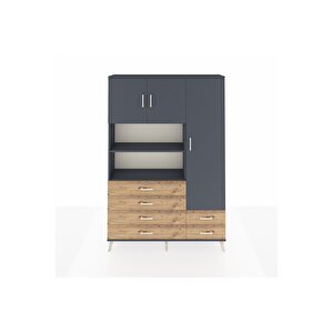 Arges Dolap 9 Raflı 6 Çekmeceli 3 Kapaklı 132x30x195 Antrasit-antrasit/çam