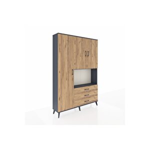 Arges Gardrop 6 Raflı 3 Çekmeceli 3 Kapaklı 132x30x195 Antrasit-çam