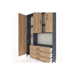 Arges Gardrop 6 Raflı 3 Çekmeceli 3 Kapaklı 132x30x195 Antrasit-çam