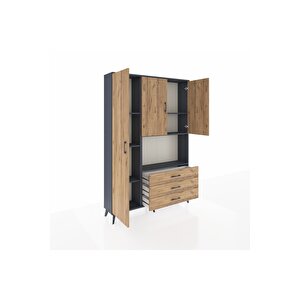 Arges Gardrop 6 Raflı 3 Çekmeceli 3 Kapaklı 132x30x195 Antrasit-çam