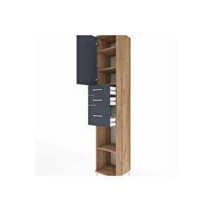 Hyperion Dolap 4 Raflı 3 Çekmeceli Tek Kapaklı 44x44x243 Çam-antrasit