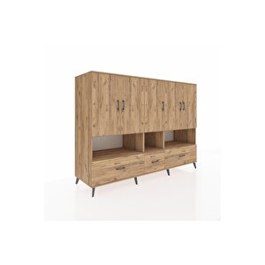 Kronos Dolap 12 Raflı 3 Çekmeceli 5 Kapaklı 220x59x163 Çam-çam