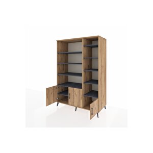 Kronos Dolap 10 Raflı 3 Kapaklı 132x59x195 Çam-çam/antrasit