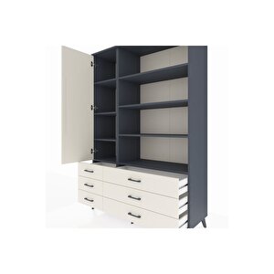 Hyperion Gardrop 8 Raflı 6 Çekmeceli Tek Kapaklı  132x44x195 Antrasit-aytaşı