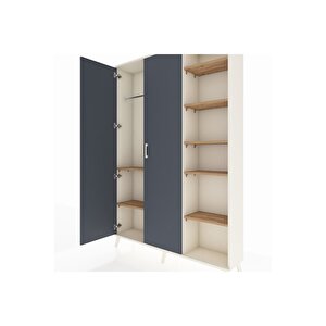 Arges Dolap 7 Raflı 2 Kapaklı Tek Askılı 132x30x195 Aytaşı-antrasit/çam