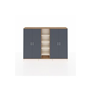 Arges Dolap 12 Raflı 4 Kapaklı 220x30x163 Çam-antrasit/aytaşı