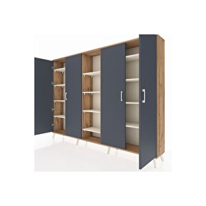 Arges Dolap 12 Raflı 4 Kapaklı 220x30x163 Çam-antrasit/aytaşı