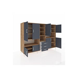 Kronos Dolap 13 Raflı 3 Çekmeceli 9 Kapaklı 220x59x163 Çam-antrasit