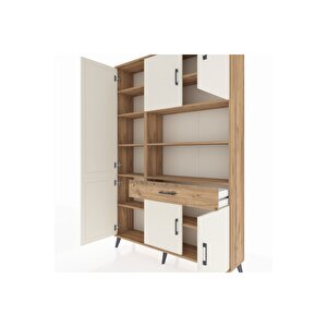 Arges Dolap 10 Raflı Tek Çekmeceli 6 Kapaklı 132x30x195 Çam-aytaşı/çam