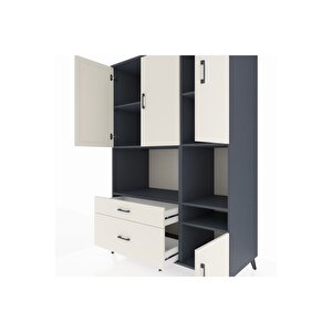 Kronos Dolap 7 Raflı 2 Çekmeceli 4 Kapaklı 132x59x195 Antrasit-aytaşı/aytaşı