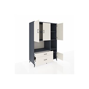 Kronos Dolap 7 Raflı 2 Çekmeceli 4 Kapaklı 132x59x195 Antrasit-aytaşı/aytaşı