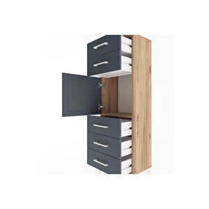 Arges Dolap Tek Raflı 5 Çekmeceli Tek Kapaklı 44x30x134 Çam-antrasit
