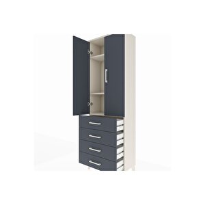 Arges Dolap 3 Raflı 4 Çekmeceli 2 Kapaklı 60x30x182 Aytaşı-antrasit
