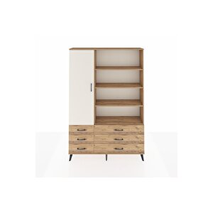 Arges Dolap 8 Raflı 6 Çekmeceli Tek Kapaklı  132x30x195 Çam-aytaşı/çam