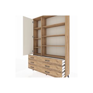 Arges Dolap 8 Raflı 6 Çekmeceli Tek Kapaklı  132x30x195 Çam-aytaşı/çam