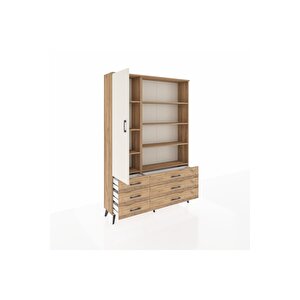 Arges Dolap 8 Raflı 6 Çekmeceli Tek Kapaklı  132x30x195 Çam-aytaşı/çam
