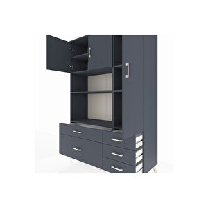 Hyperion Gardrop 7 Raflı 5 Çekmeceli 3 Kapaklı 132x44x195 Antrasit-antrasit