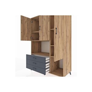 Kronos Dolap 6 Raflı 3 Çekmeceli 3 Kapaklı 132x59x195 Çam-çam/antrasit