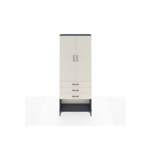 Arges Dolap 3 Raflı 3 Çekmeceli 2 Kapaklı 88x30x221 Antrasit-aytaşı