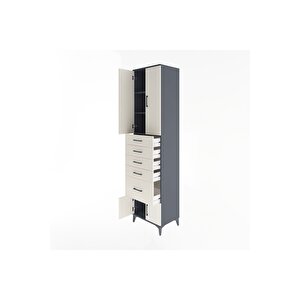 Hyperion Dolap 3 Raflı 5 Çekmeceli 4 Kapaklı 60x44x243 Antrasit-aytaşı