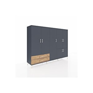 Hyperion Dolap 12 Raflı 2 Çekmeceli 7 Kapaklı 220x44x163 Antrasit-antrasit/çam