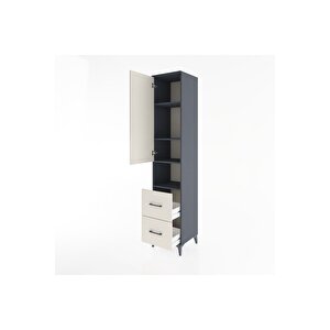Hyperion Dolap 4 Raflı 2 Çekmeceli Tek Kapaklı 44x44x221 Antrasit-aytaşı