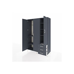 Hyperion Gardrop 6 Raflı 3 Çekmeceli Tek Askılı 132x44x195 Antrasit-antrasit