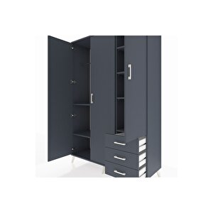 Hyperion Gardrop 6 Raflı 3 Çekmeceli Tek Askılı 132x44x195 Antrasit-antrasit